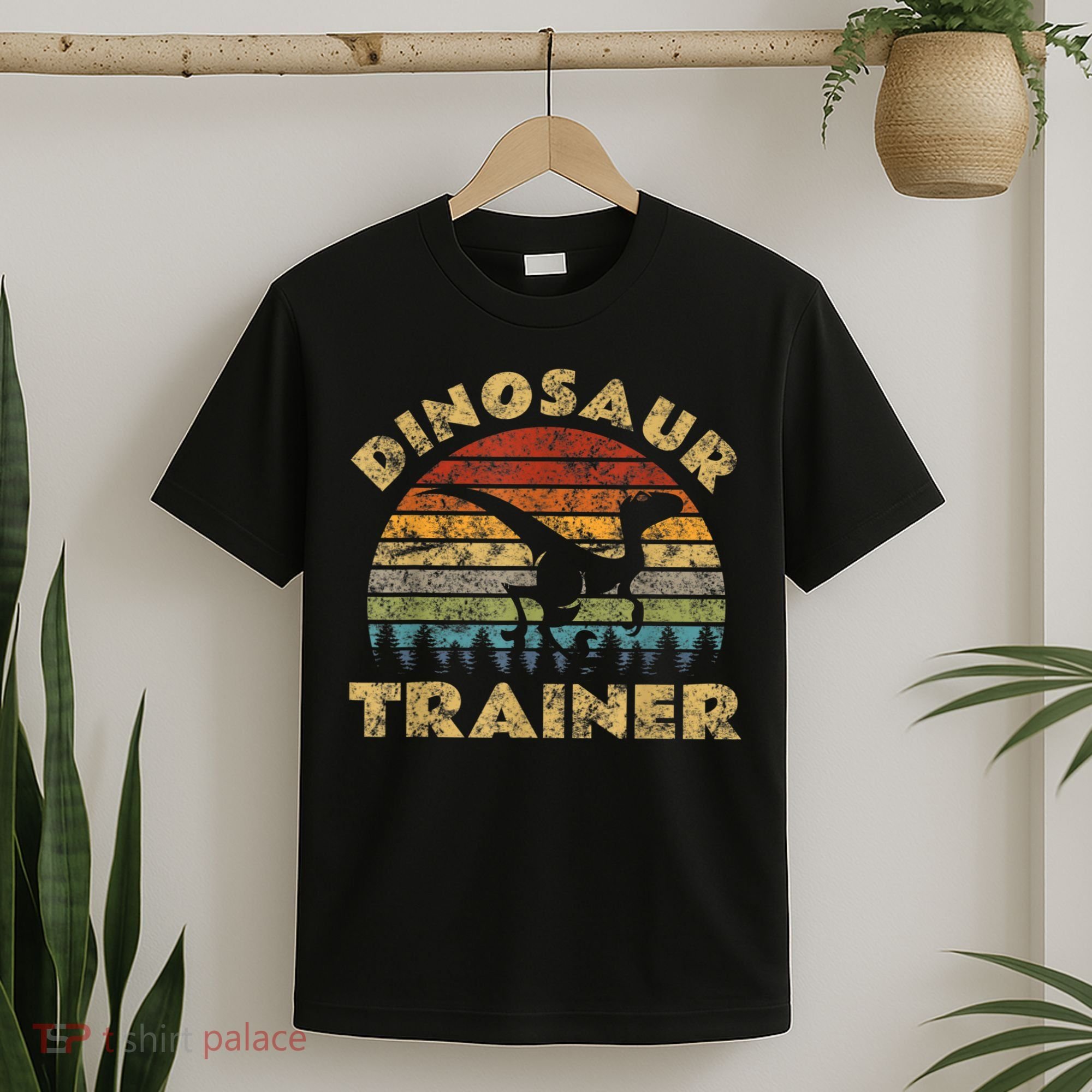 Vintage Dinosaur Trainer Halloween Costume Retro Sunset Dino T-Shirt