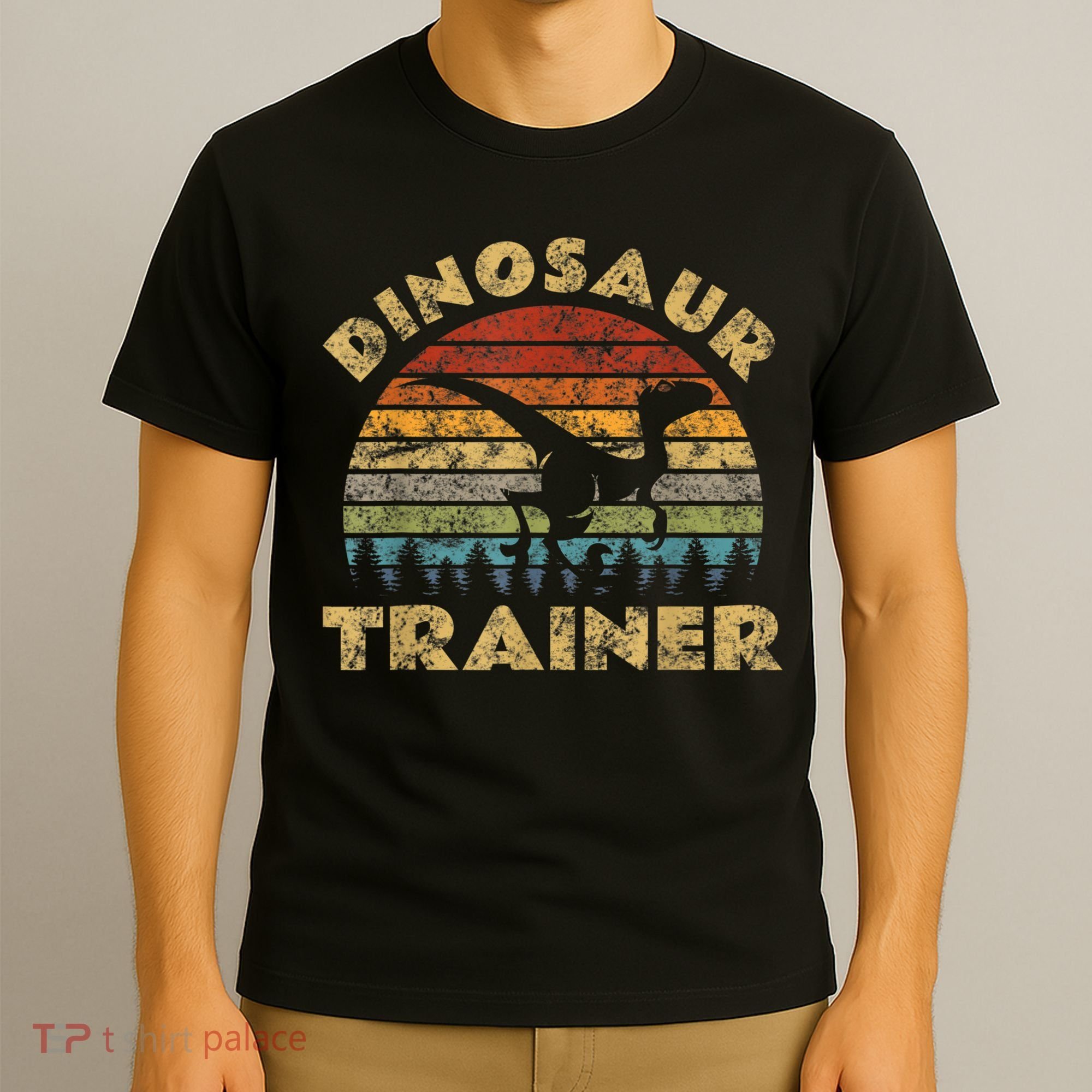 Vintage Dinosaur Trainer Halloween Costume Retro Sunset Dino T-Shirt
