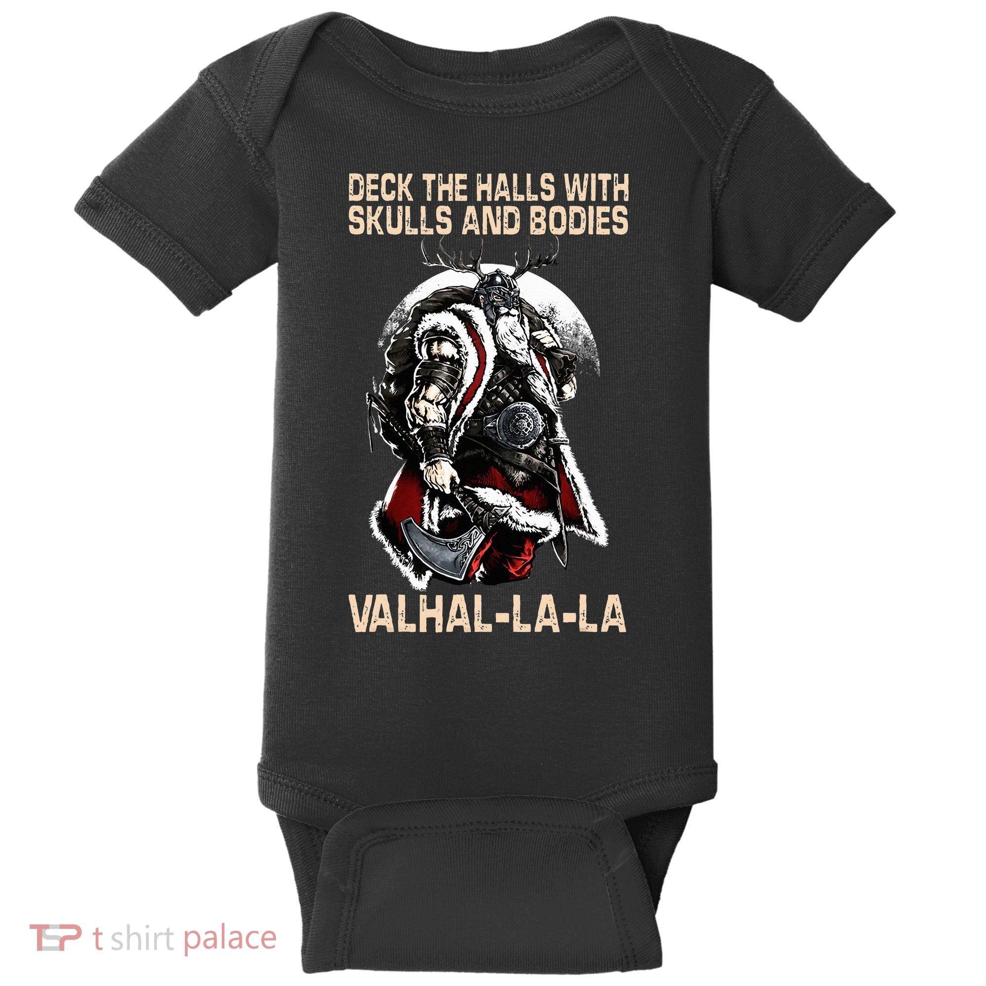 Valhalla-La Deck the halls with skulls and bodies Christmas Baby Bodysuit