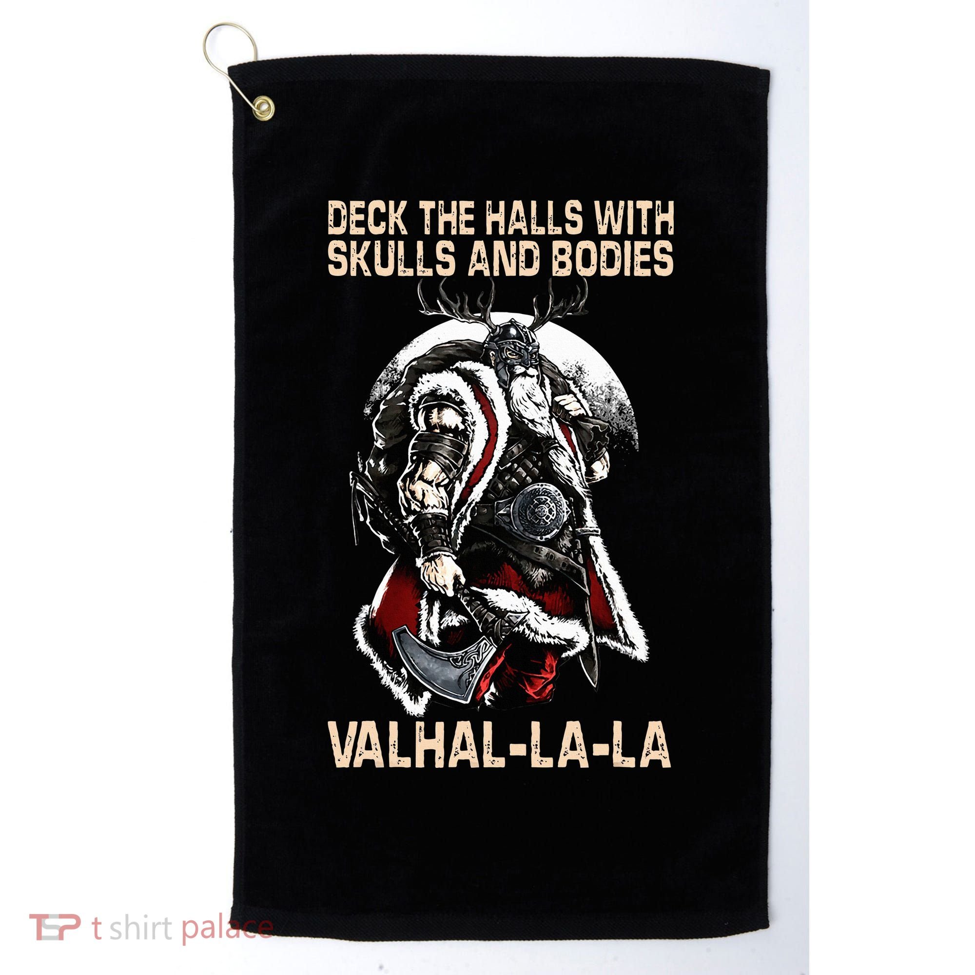 Valhalla-La Deck the halls with skulls and bodies Christmas Golf Towel