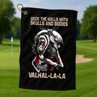 Valhalla-La Deck the halls with skulls and bodies Christmas Golf Towel thumb 1