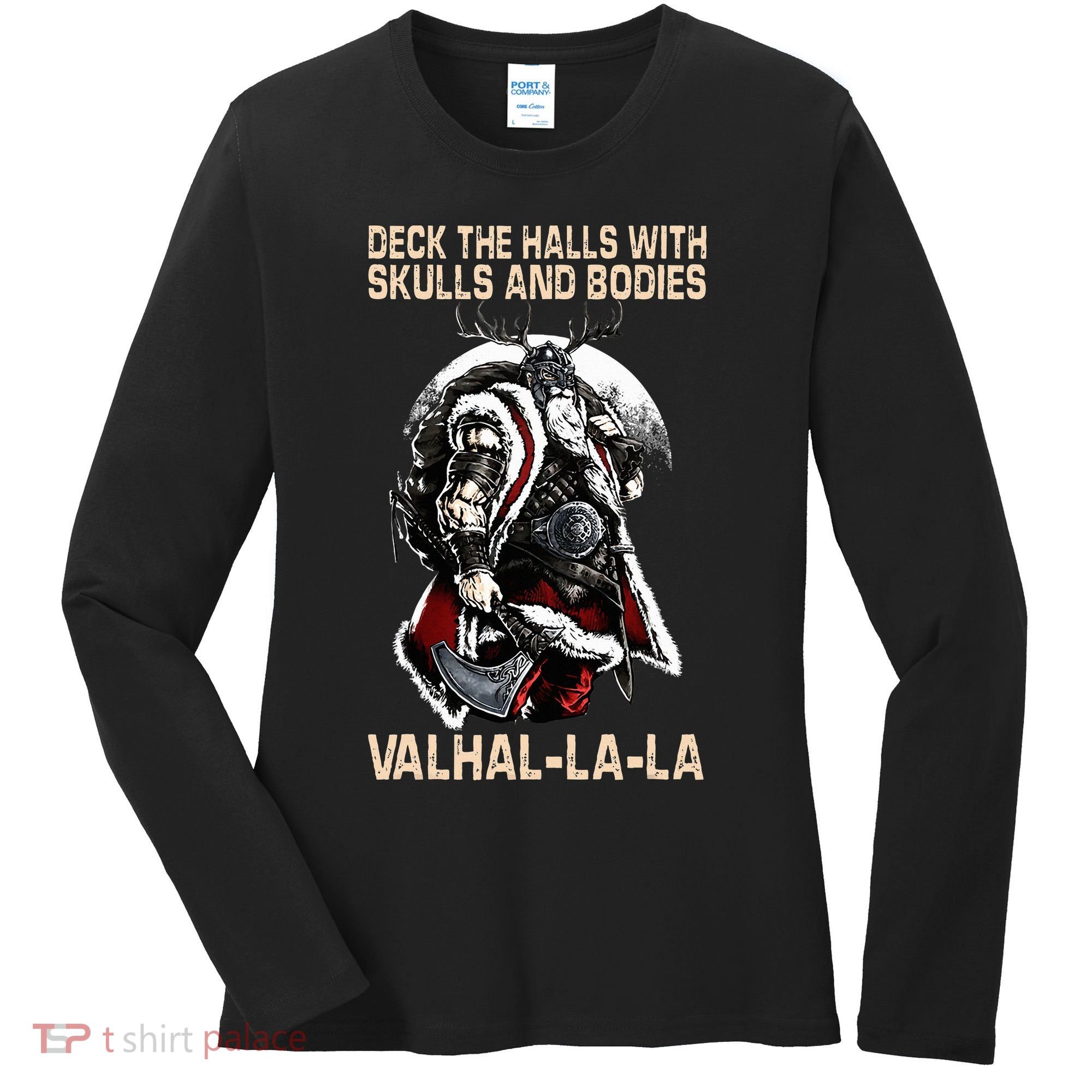 Valhalla-La Deck the halls with skulls and bodies Christmas Women's Long Sleeve Shirt
