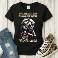 Valhalla-La Deck the halls with skulls and bodies Christmas Women's T-Shirt thumb 3