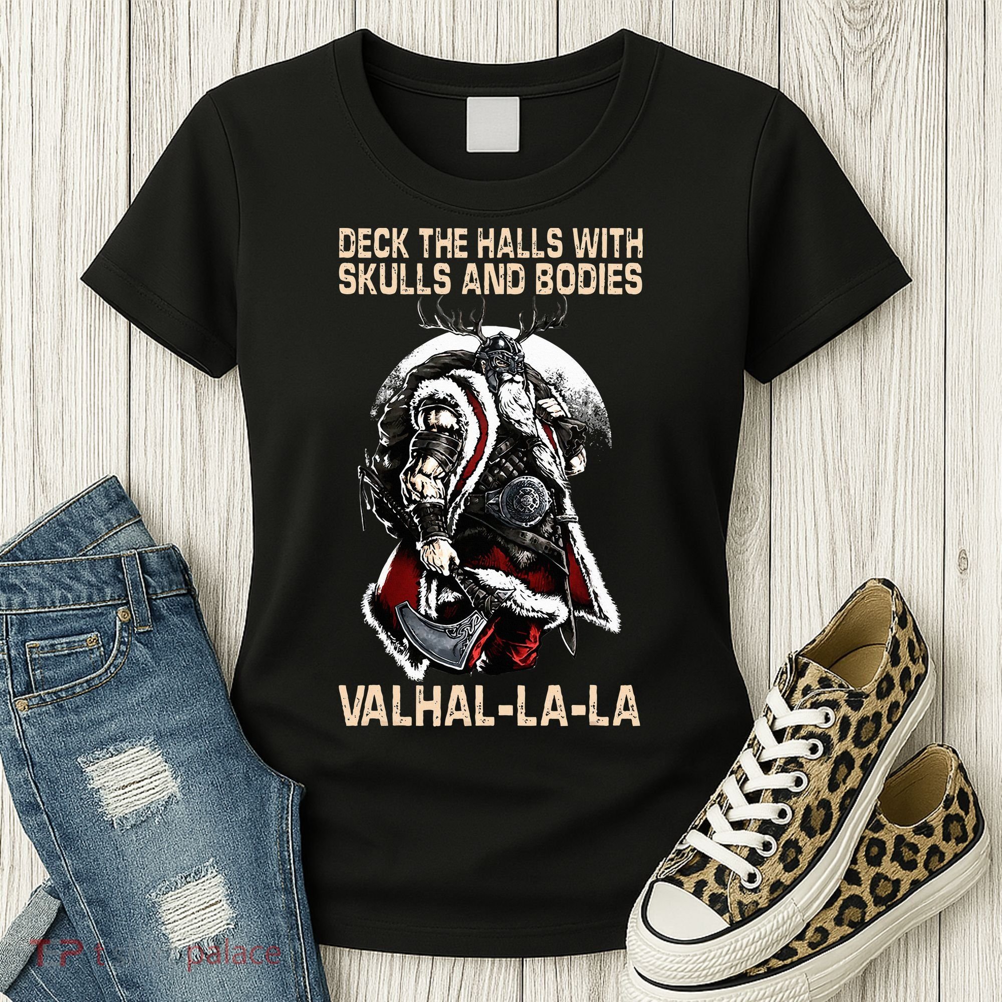 Valhalla-La Deck the halls with skulls and bodies Christmas Women's T-Shirt
