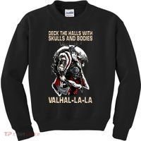 Valhalla-La Deck the halls with skulls and bodies Christmas Kids Sweatshirt thumb 0