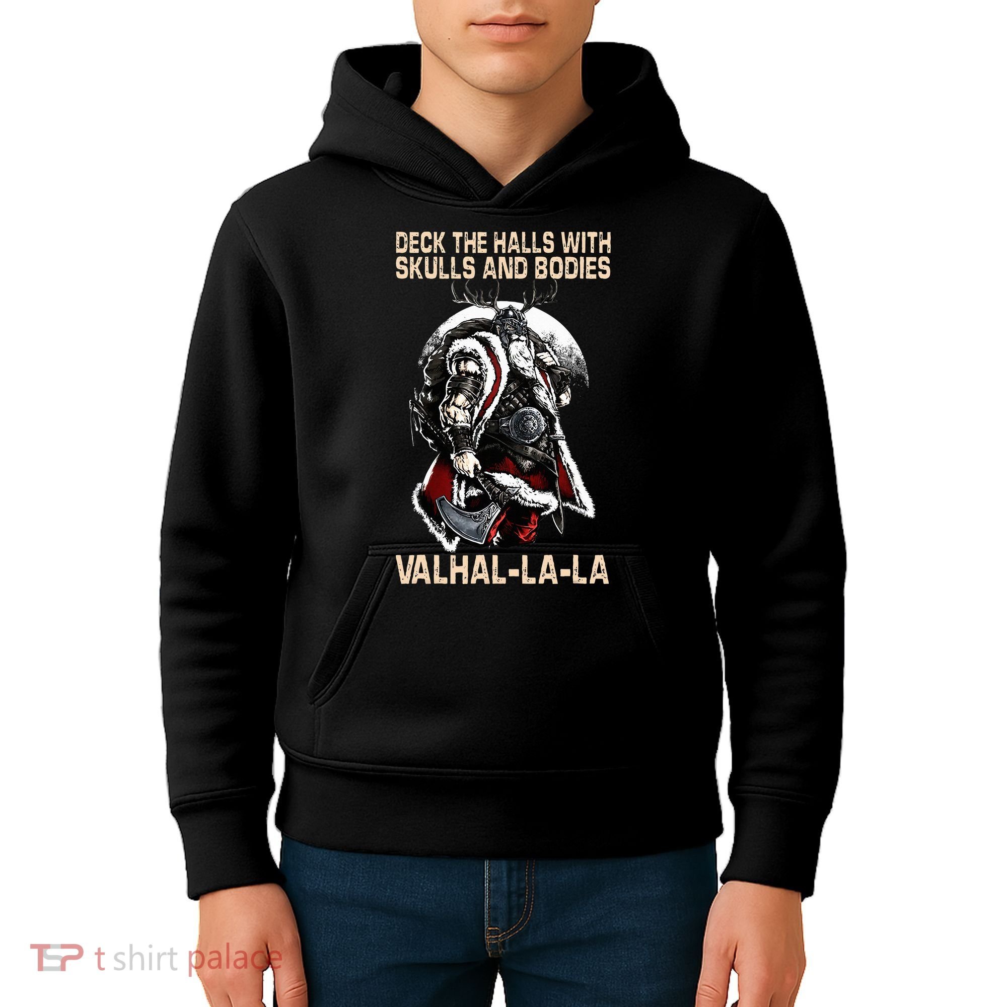 Valhalla-La Deck the halls with skulls and bodies Christmas Kids Hoodie