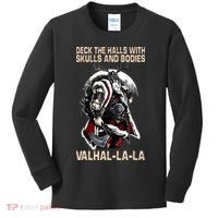 Valhalla-La Deck the halls with skulls and bodies Christmas Kids Long Sleeve Shirt thumb 0
