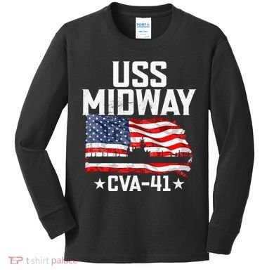 Veterans Day Uss Midway Cva41 Aircraft Carrier Kids Long Sleeve Shirt