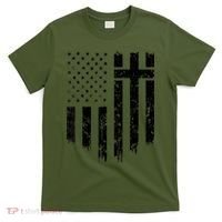 Vintage Distressed USA Flag Cross Christian Faith Gift T-Shirt thumb 0