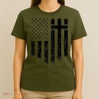 Vintage Distressed USA Flag Cross Christian Faith Gift T-Shirt thumb 4