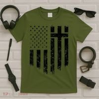 Vintage Distressed USA Flag Cross Christian Faith Gift T-Shirt thumb 5