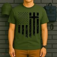 Vintage Distressed USA Flag Cross Christian Faith Gift T-Shirt thumb 6