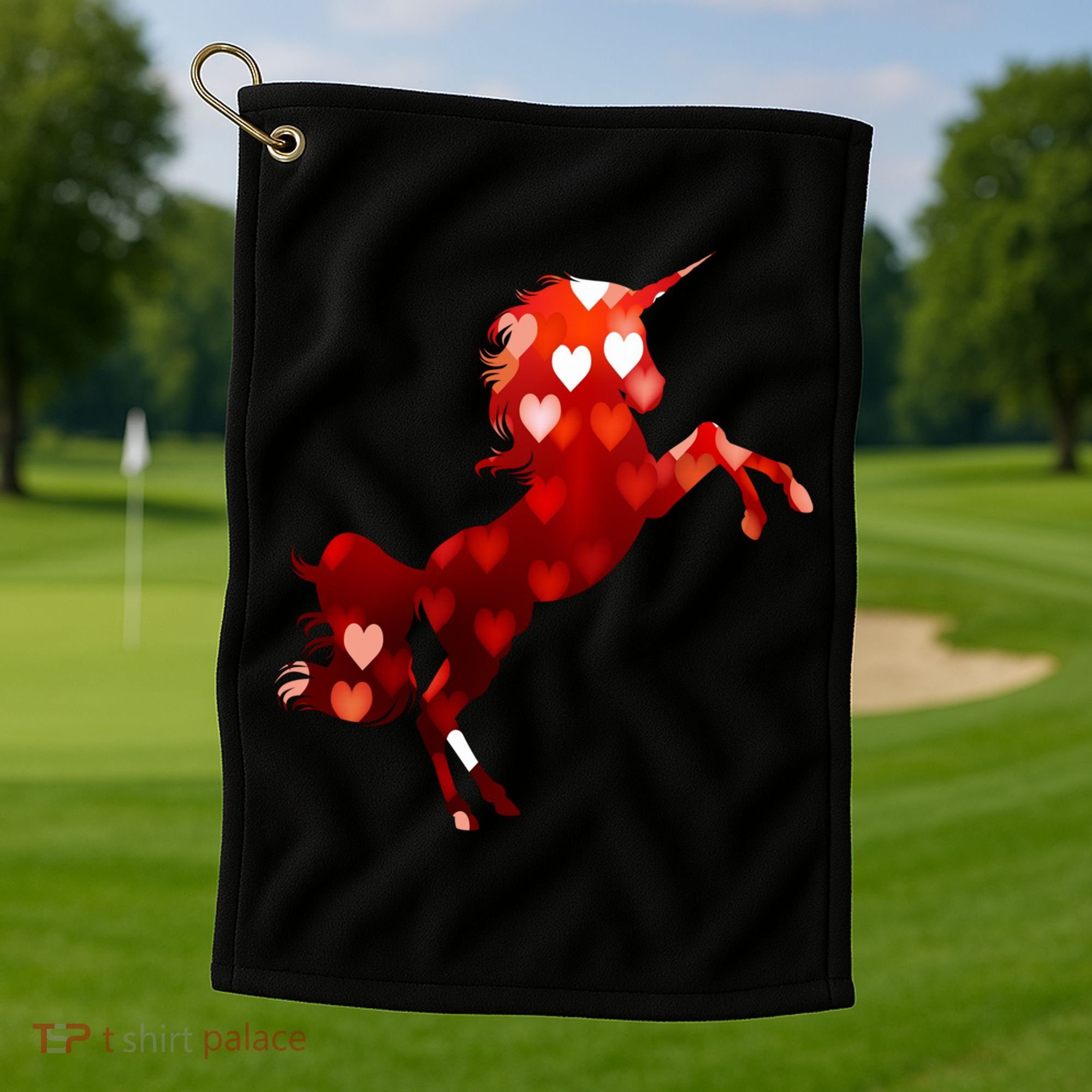 Valentines Day Unicorn Hearts Meaningful Gift Golf Towel