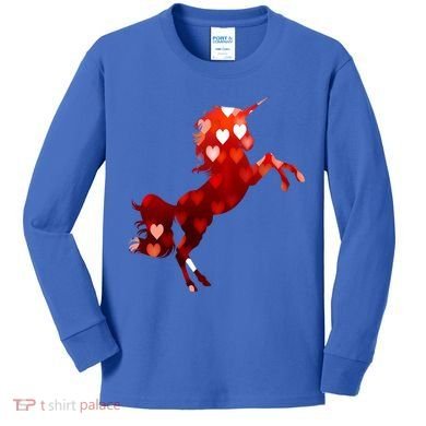 Valentines Day Unicorn Hearts Meaningful Gift Kids Long Sleeve Shirt