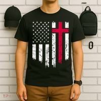 Vintage Distressed USA Flag Cross Christian Faith Gift T-Shirt thumb 6