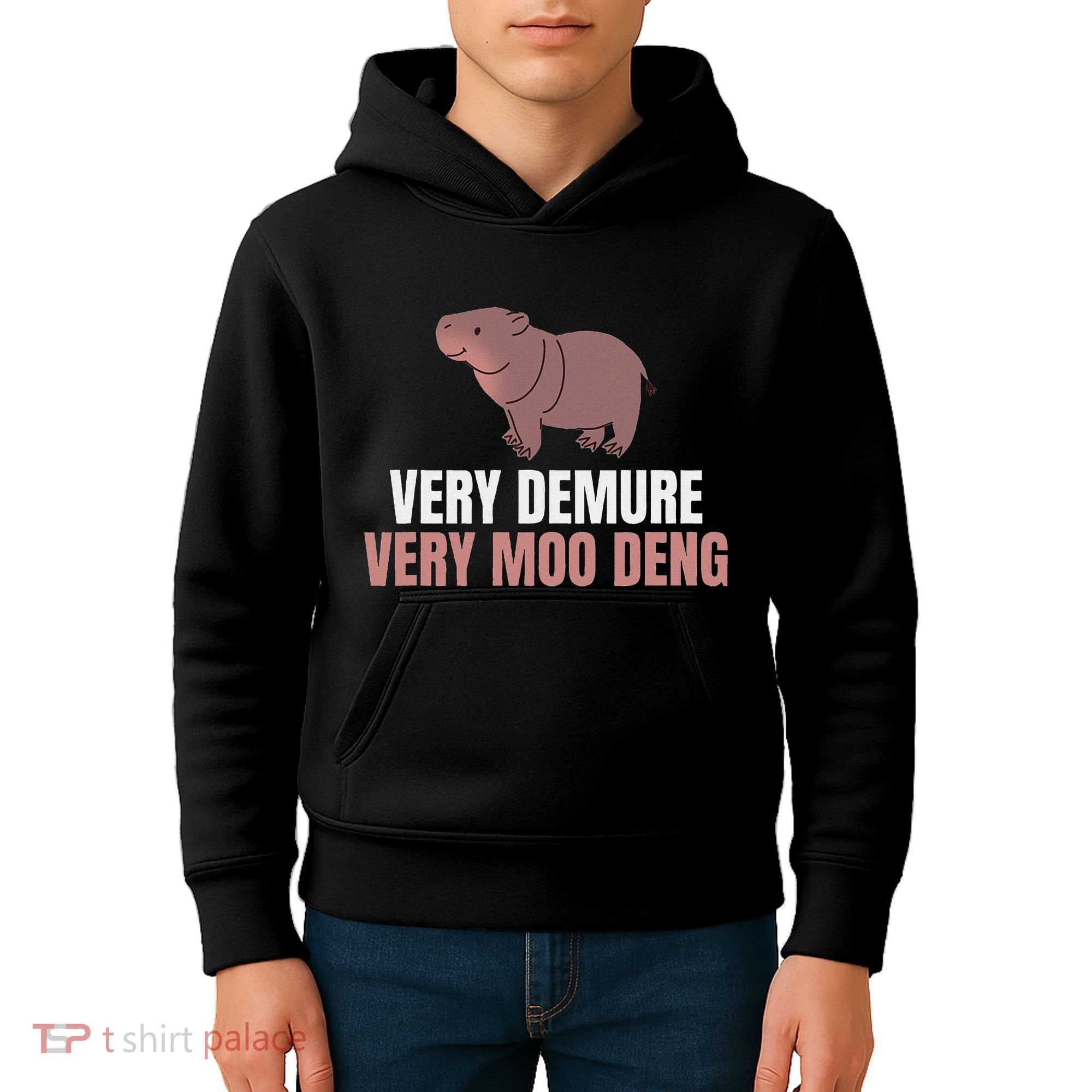 Very Demure Very Moo Deng Pygmy Baby Hippo Mu Deng Kids Hoodie