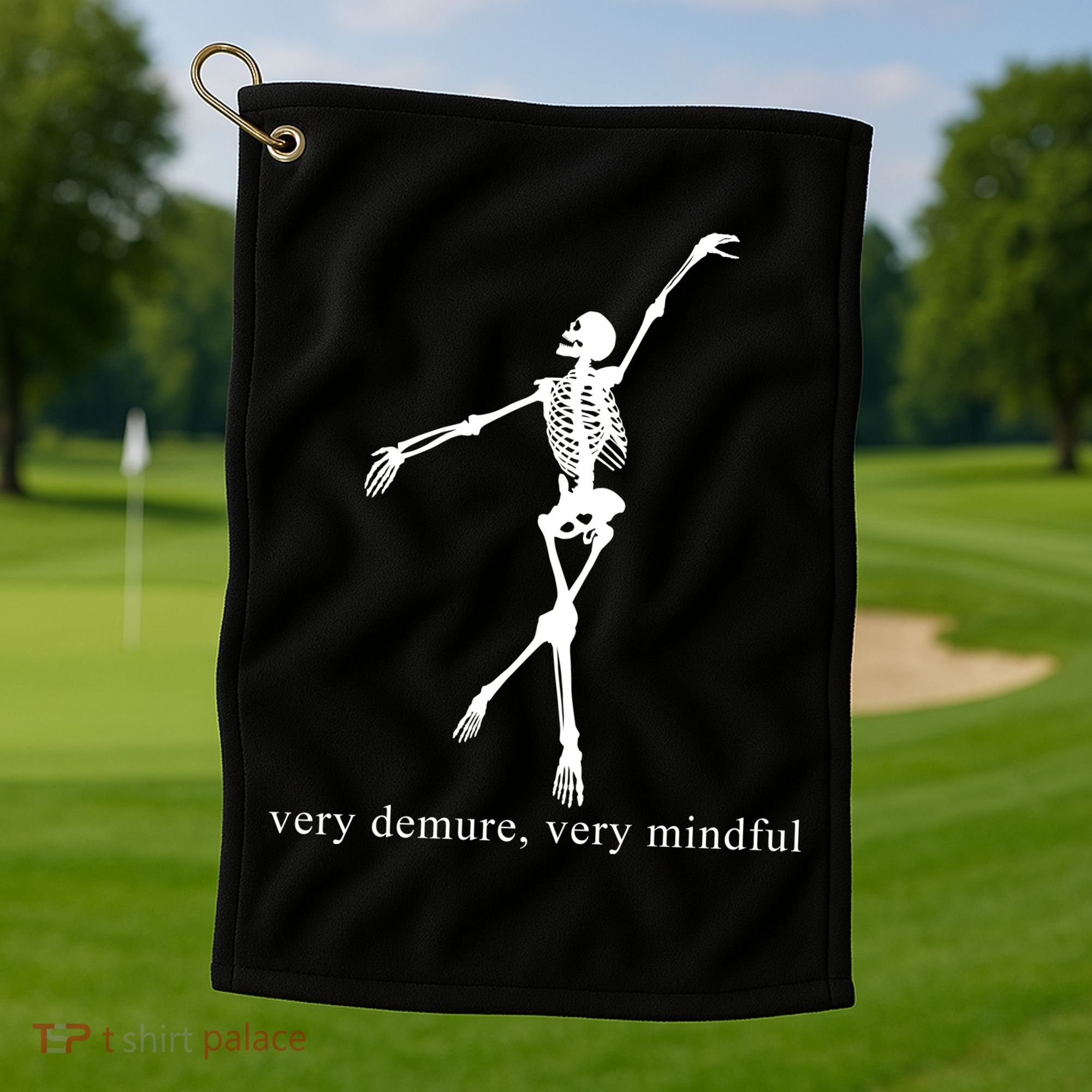Very Demure Very Mindful Funny Skeleton Golf Towel