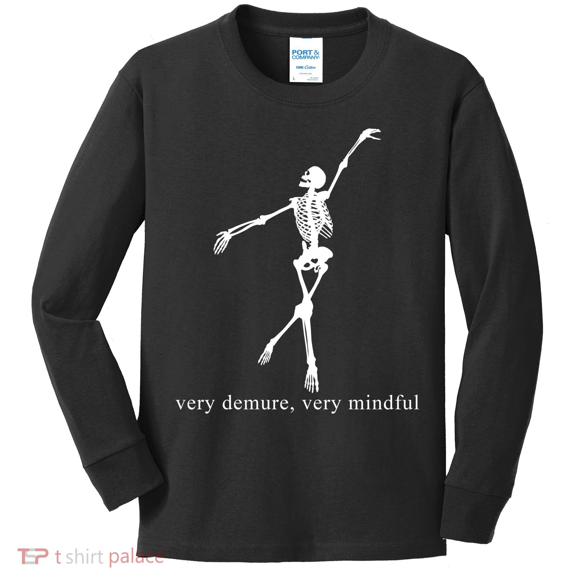 Very Demure Very Mindful Funny Skeleton Kids Long Sleeve Shirt