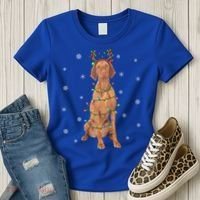 Vizsla Dog Xmas Lighting Reindeer Hat Vizsla Christmas Gift Women's T-Shirt thumb 3