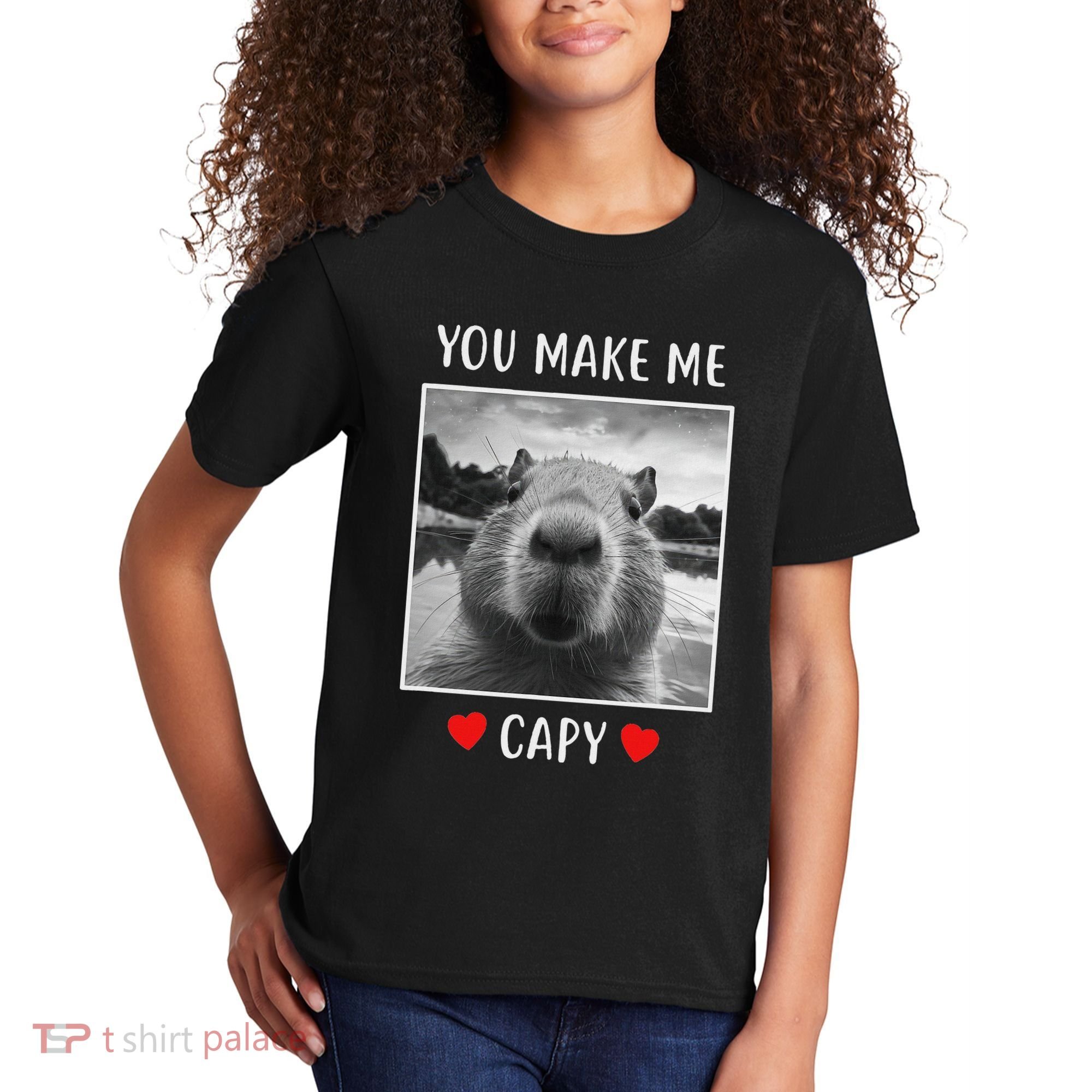 Valentines Day You Make Me Capy Funny Capybara Kids T-Shirt