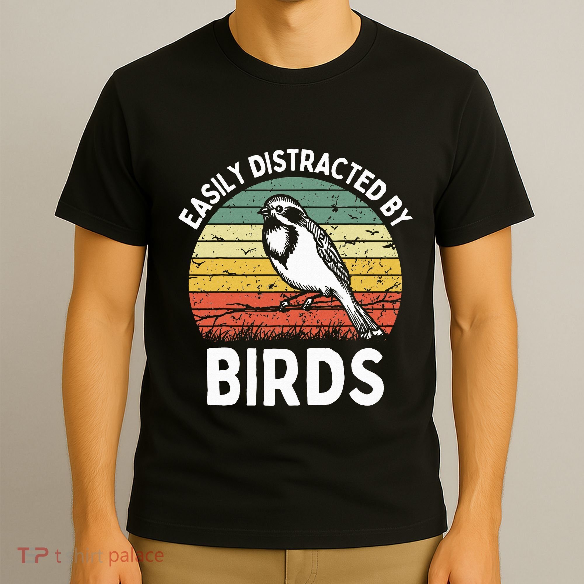 Vintage Easily Distracted By Birds Funny Bird Lovers Retro T-Shirt