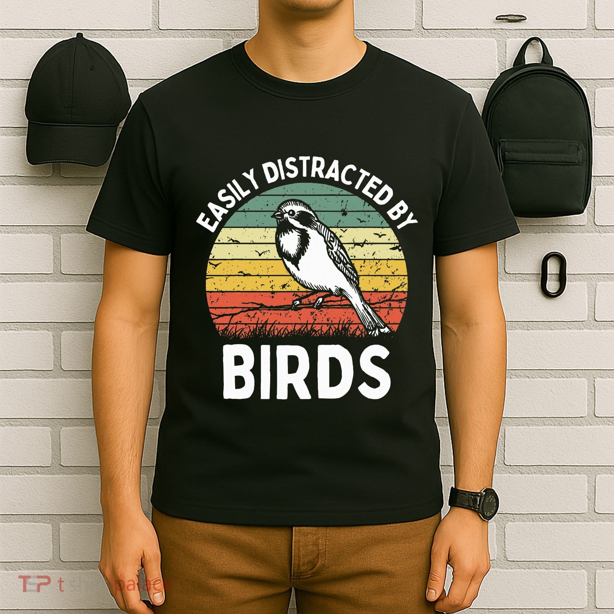 Vintage Easily Distracted By Birds Funny Bird Lovers Retro T-Shirt