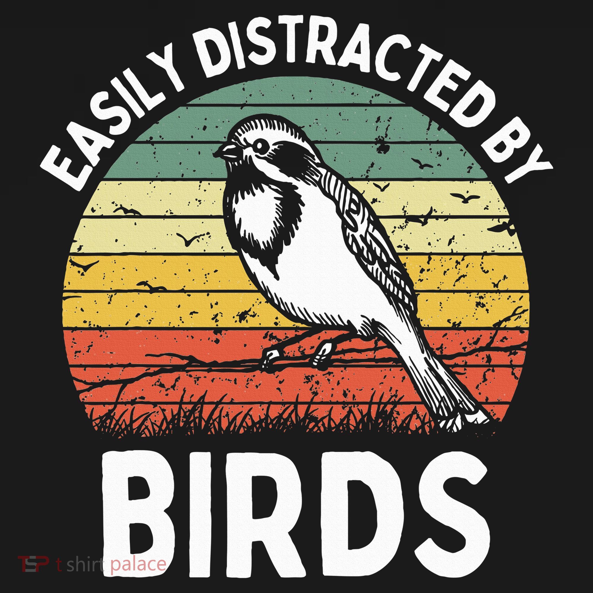 Vintage Easily Distracted By Birds Funny Bird Lovers Retro T-Shirt