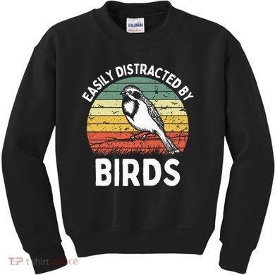 Vintage Easily Distracted By Birds Funny Bird Lovers Retro Kids Sweatshirt