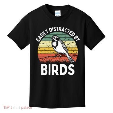 Vintage Easily Distracted By Birds Funny Bird Lovers Retro Kids T-Shirt