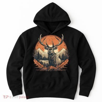 Vintage Elk Design With Sunset Background For Retro Lovers Hoodie