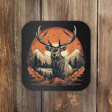 Vintage Elk Design With Sunset Background For Retro Lovers Coaster