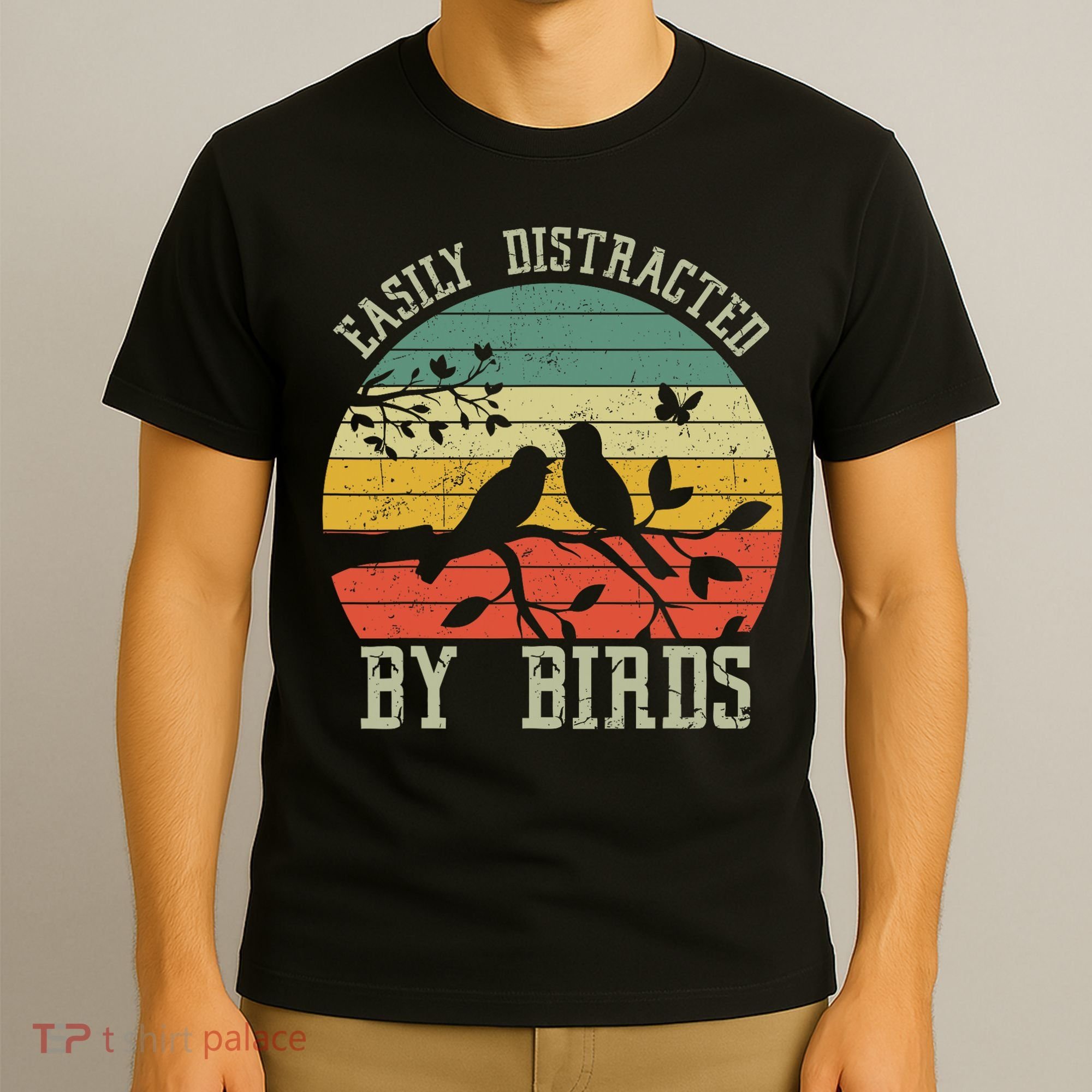 Vintage Easily Distracted By Birds Funny For Bird Watcher T-Shirt
