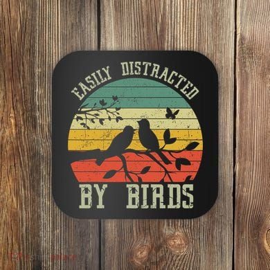 Vintage Easily Distracted By Birds Funny For Bird Watcher Coaster