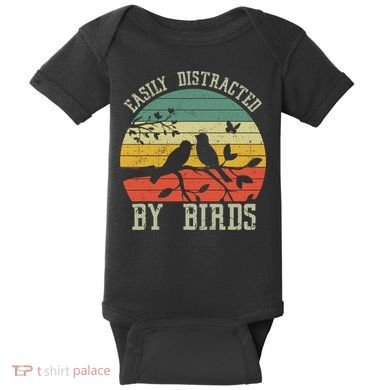 Vintage Easily Distracted By Birds Funny For Bird Watcher Baby Bodysuit