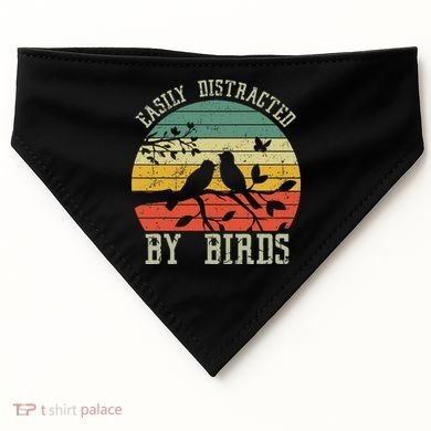 Vintage Easily Distracted By Birds Funny For Bird Watcher USA-Made Doggie Bandana