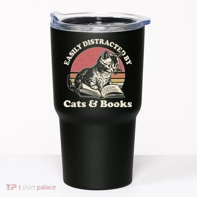 Vintage Easily Distracted By Cats And Books Tumbler