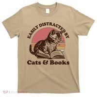 Vintage Easily Distracted By Cats And Books T-Shirt thumb 0