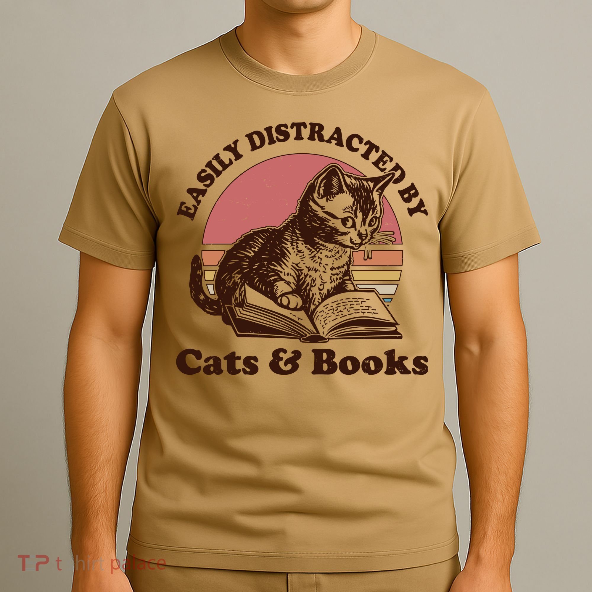 Vintage Easily Distracted By Cats And Books T-Shirt