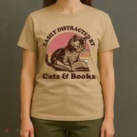 Vintage Easily Distracted By Cats And Books T-Shirt thumb 4