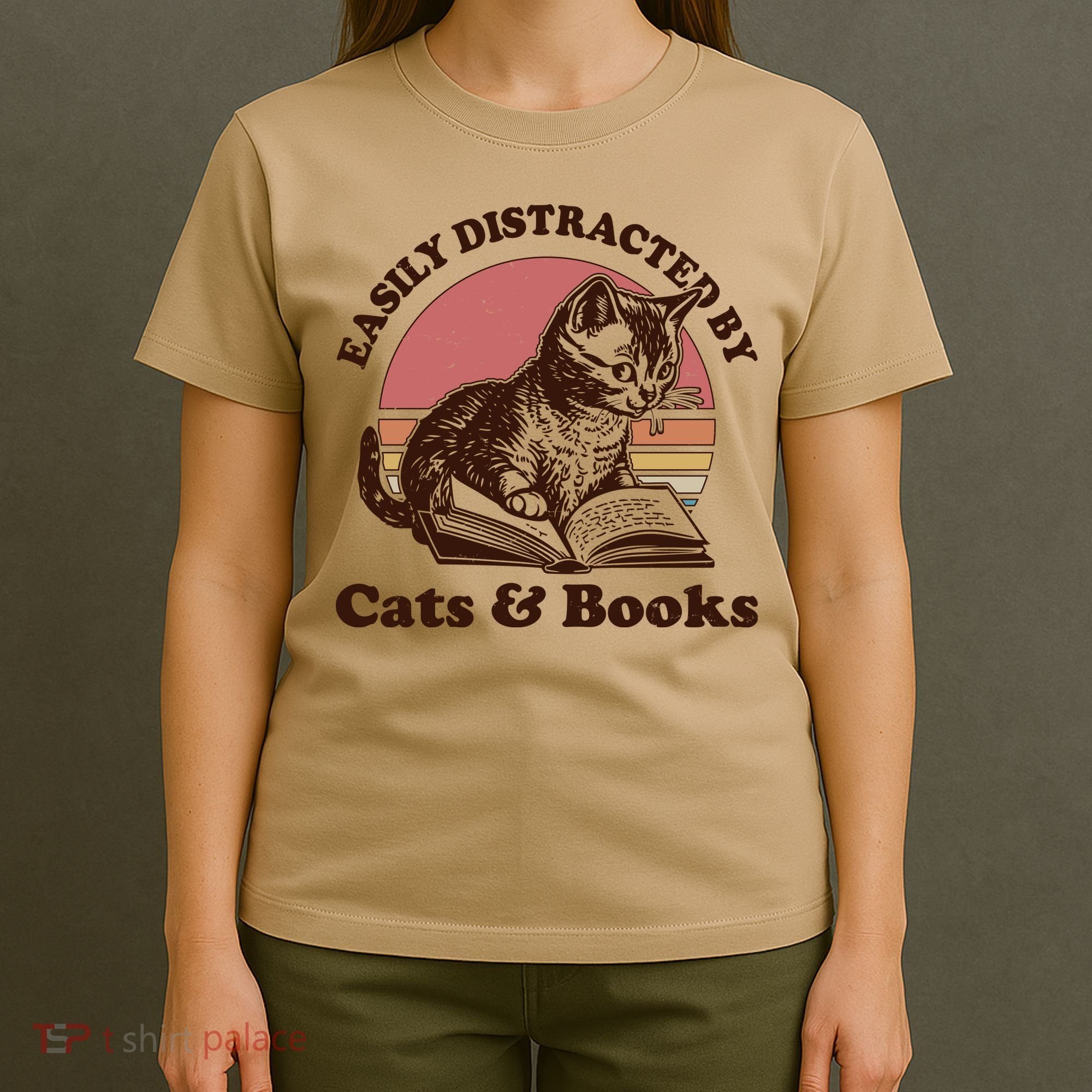 Vintage Easily Distracted By Cats And Books T-Shirt