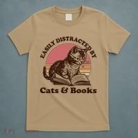 Vintage Easily Distracted By Cats And Books T-Shirt thumb 5