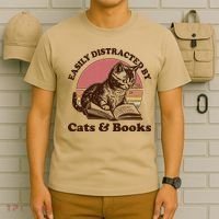 Vintage Easily Distracted By Cats And Books T-Shirt thumb 6
