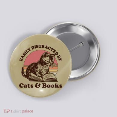 Vintage Easily Distracted By Cats And Books Button