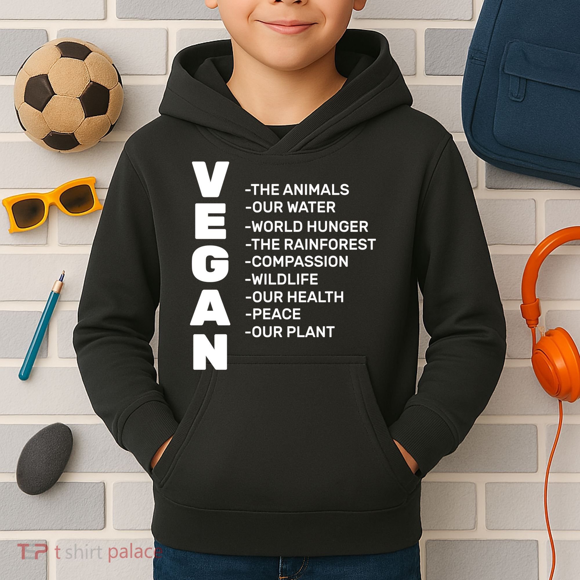 Vegan Because Of Life Kids Hoodie