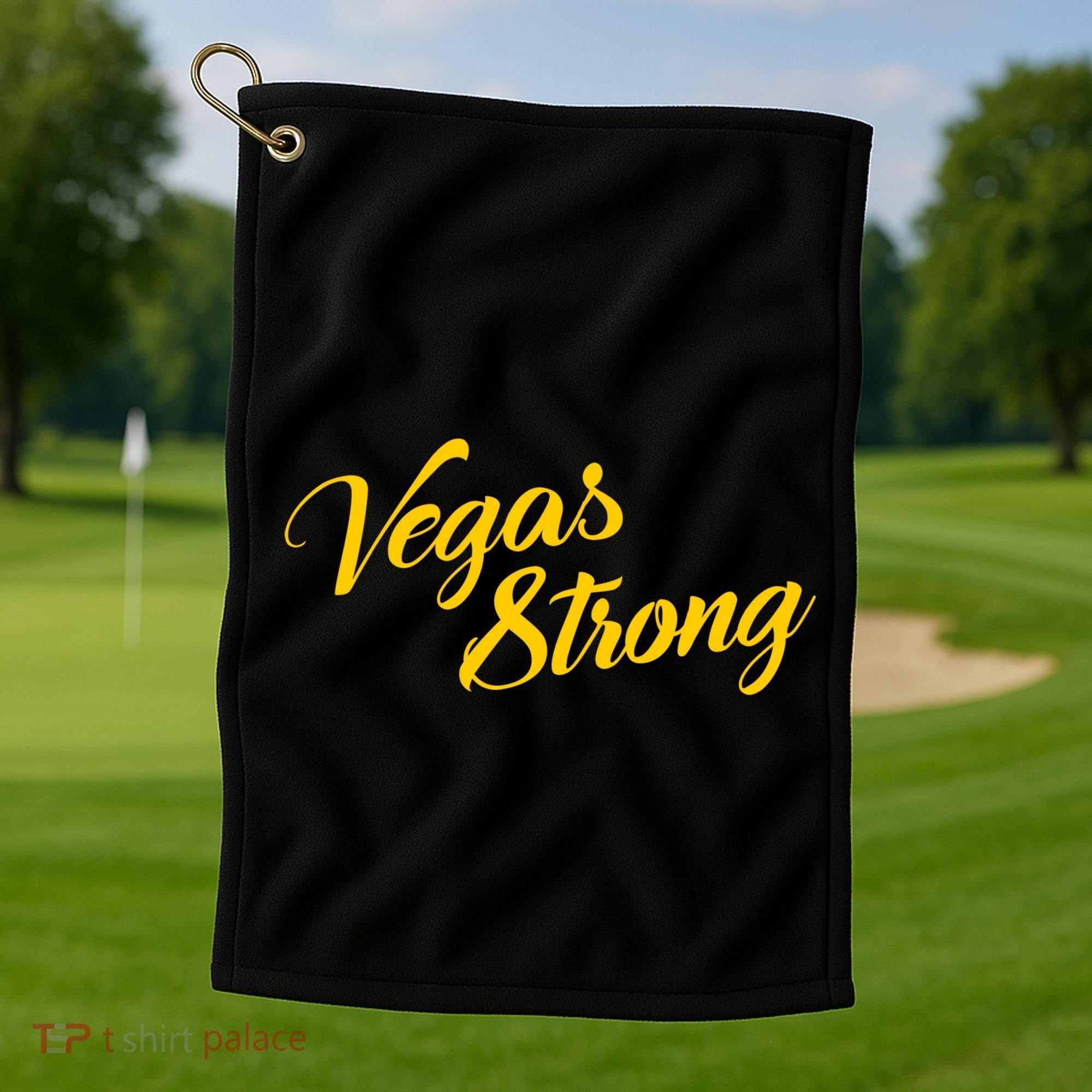 Vegas Strong Gold Script Golf Towel