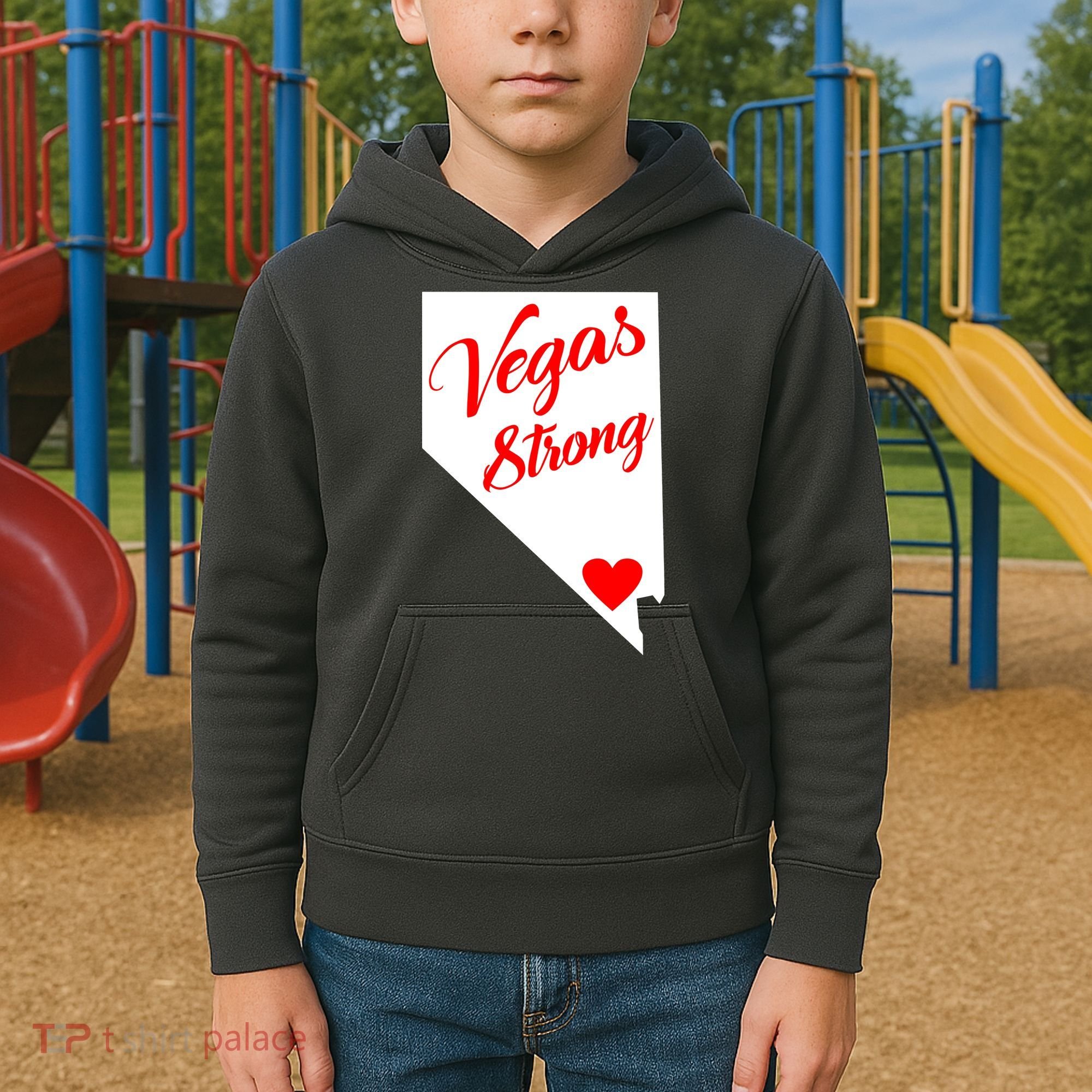Vegas Strong Nevada Heart Script Kids Hoodie