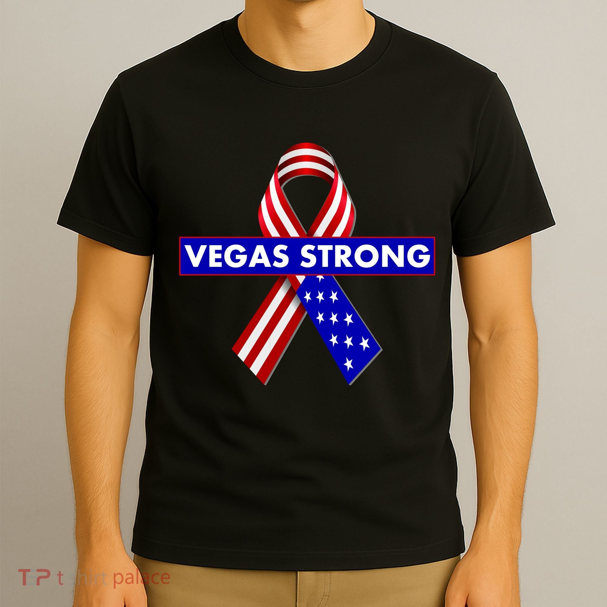 Vegas Strong USA Flag Ribbon T-Shirt