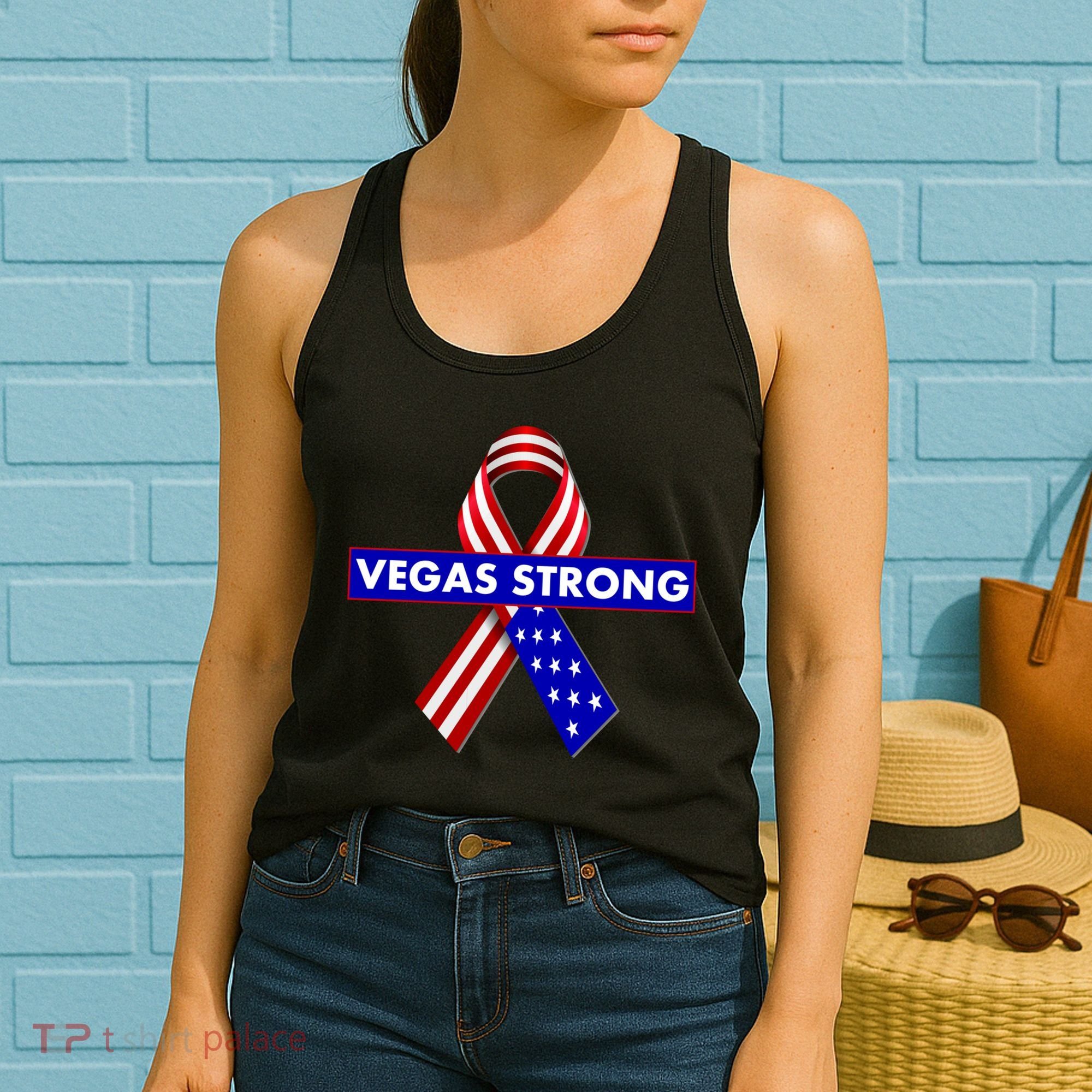 Vegas Strong USA Flag Ribbon Women's Tank Top