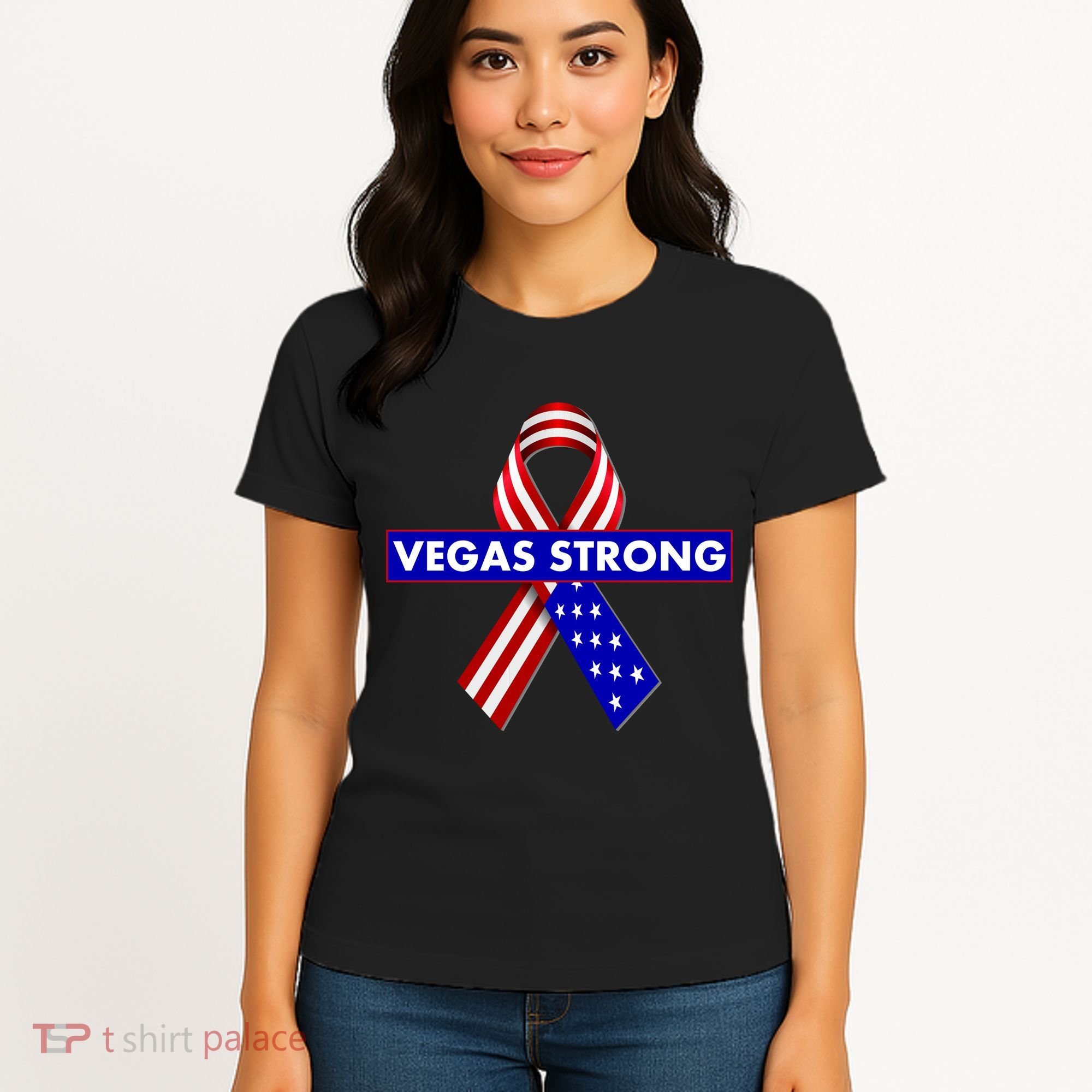 Vegas Strong USA Flag Ribbon Women's T-Shirt