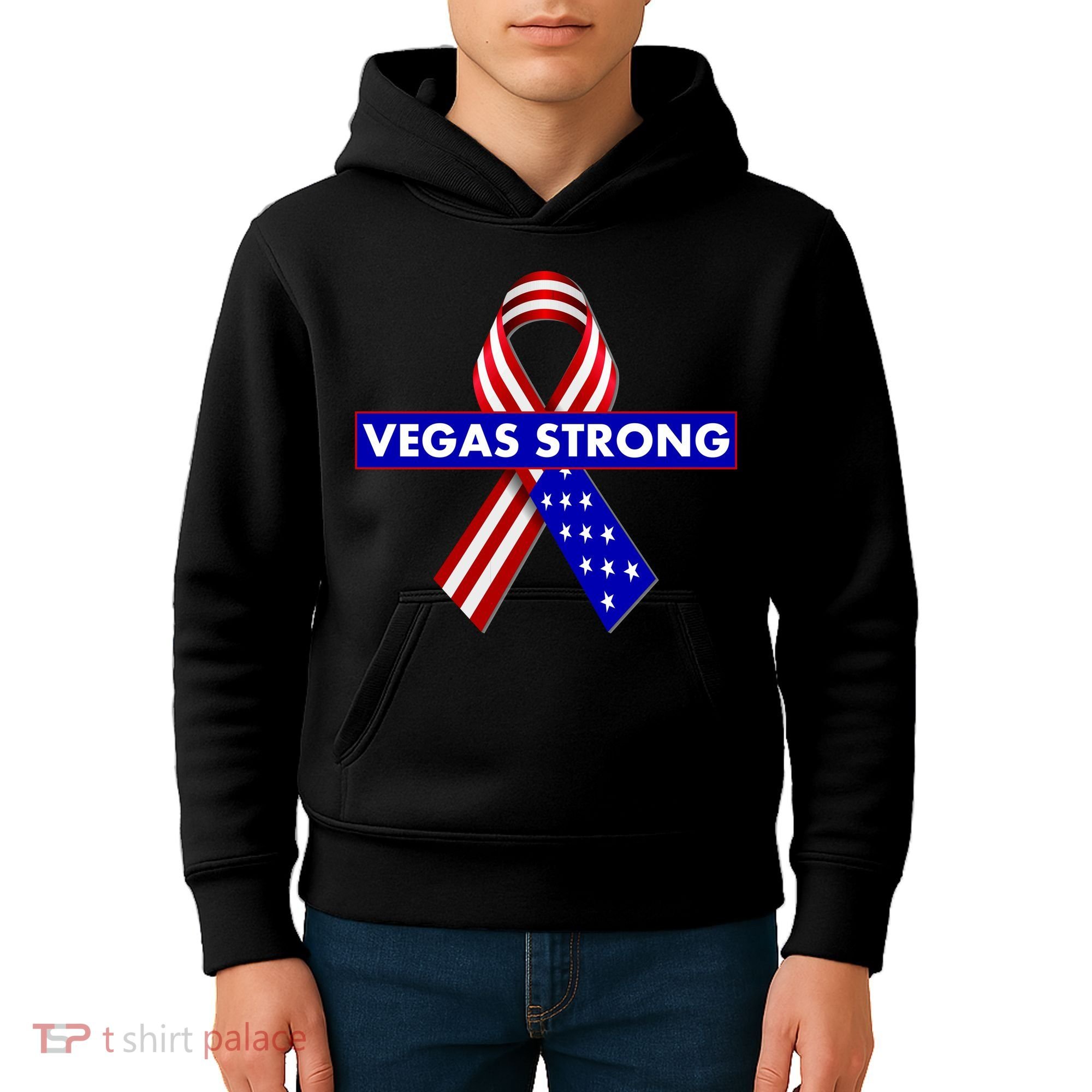 Vegas Strong USA Flag Ribbon Kids Hoodie